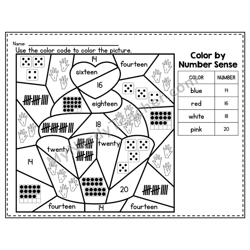 Number 14 Worksheet — Color by Number Sense
