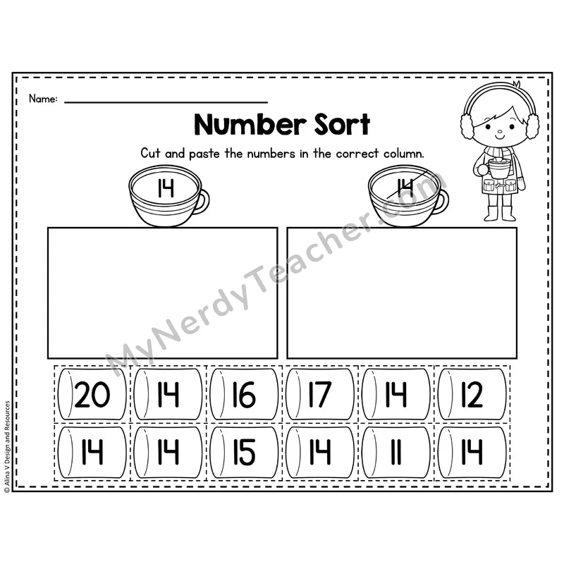 Number 14 Worksheet — Number Sort Cut and Paste