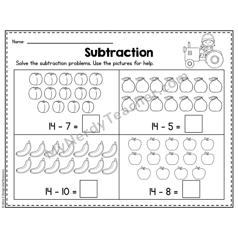 Number 14 Worksheet — Subtraction Within 20