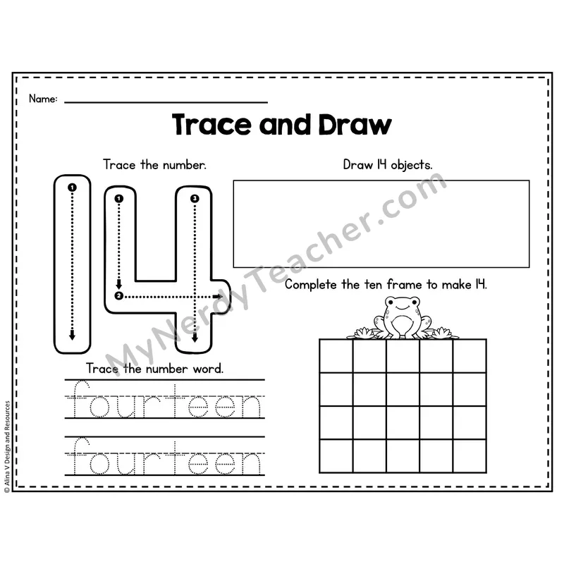Number 14 Worksheet — Trace and Draw