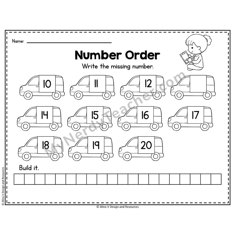 Number 13 Worksheet — Number Order and Missing Numbers