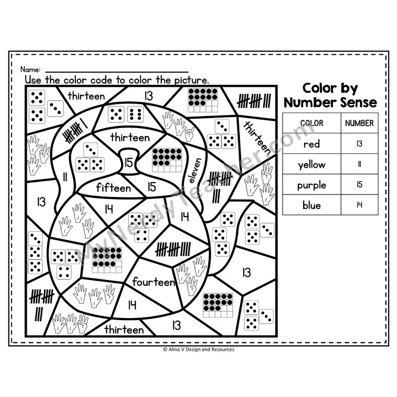 Number 13 Worksheet — Color by Number Sense