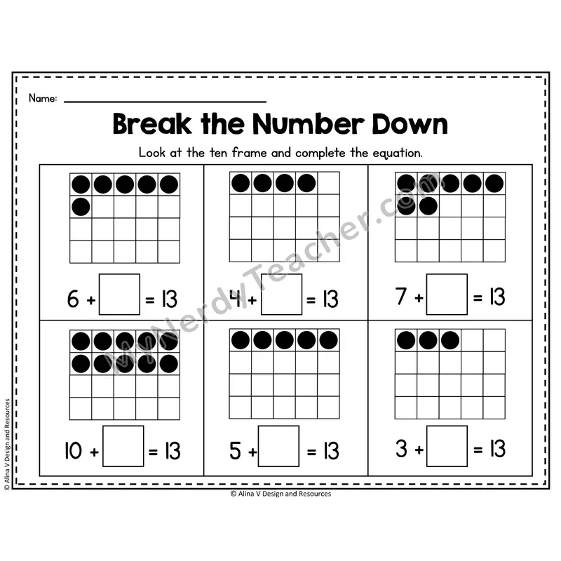 Number 13 Worksheet — Break the Number Down with Ten Frames