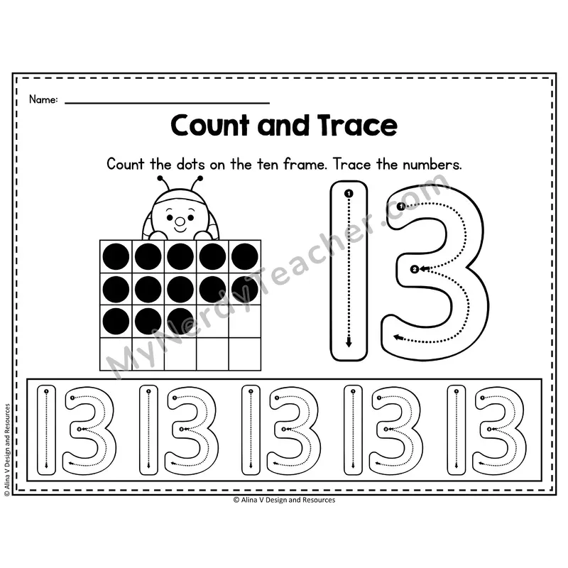 Number 13 Worksheet — Count and Trace