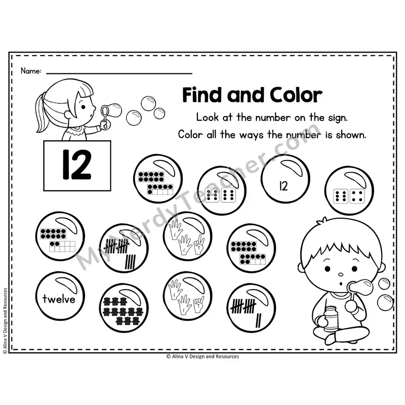 Number 12 Worksheet — Find and Color the Number