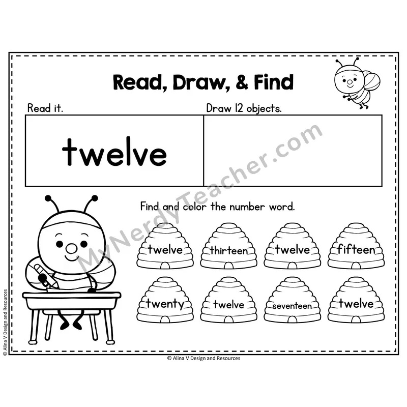 Number 12 Worksheet — Read, Draw and Find
