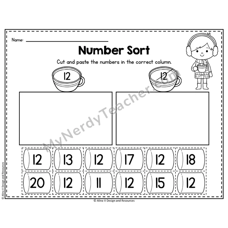 Number 12 Worksheet — Number Sort Cut and Paste