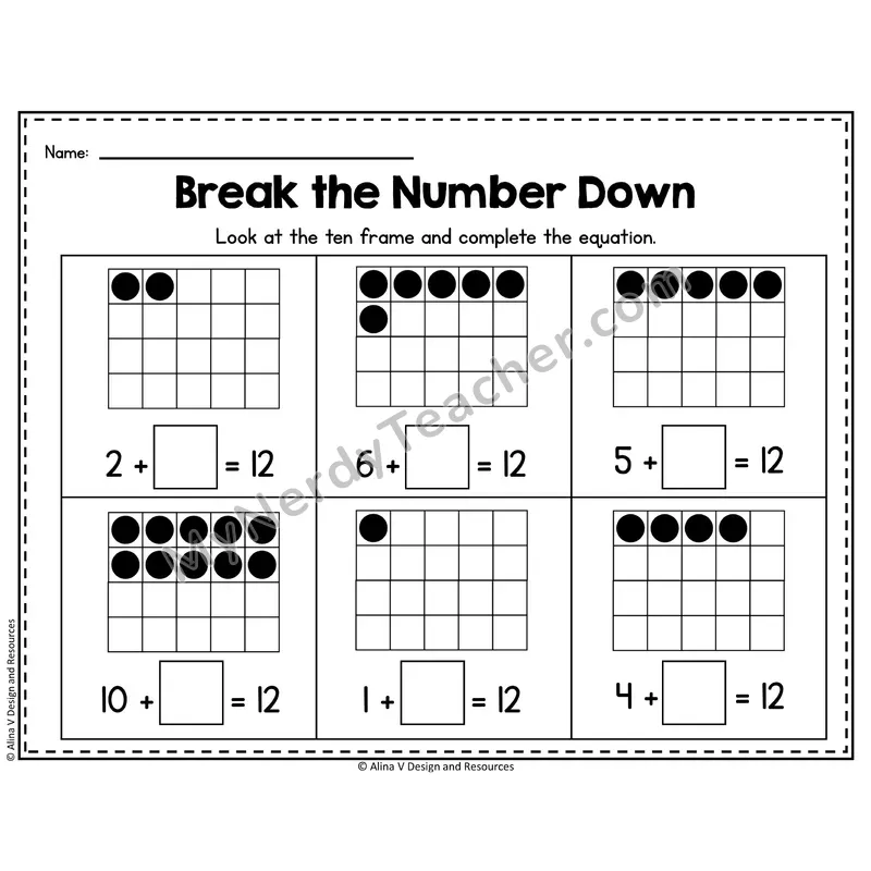 Number 12 Worksheet — Break the Number Down with Ten Frames