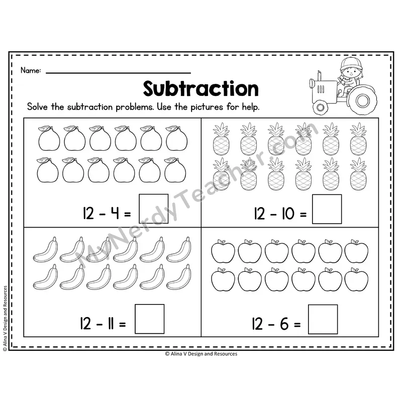 Number 12 Worksheet — Subtraction Within 20