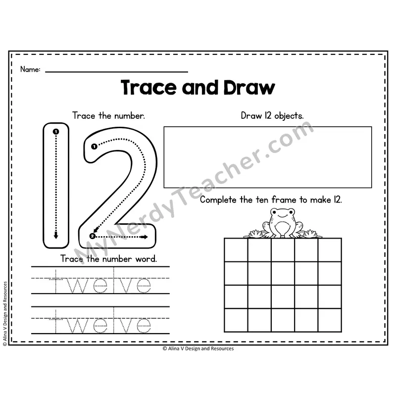 Number 12 Worksheet — Trace and Draw