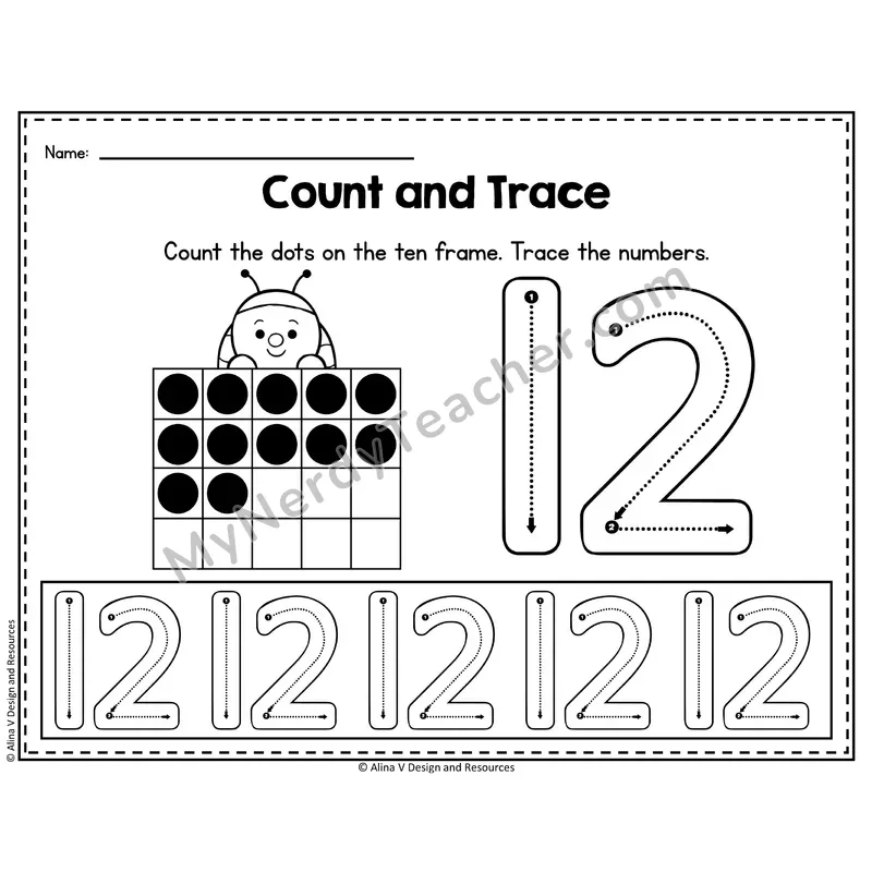 Number 12 Worksheet — Count and Trace