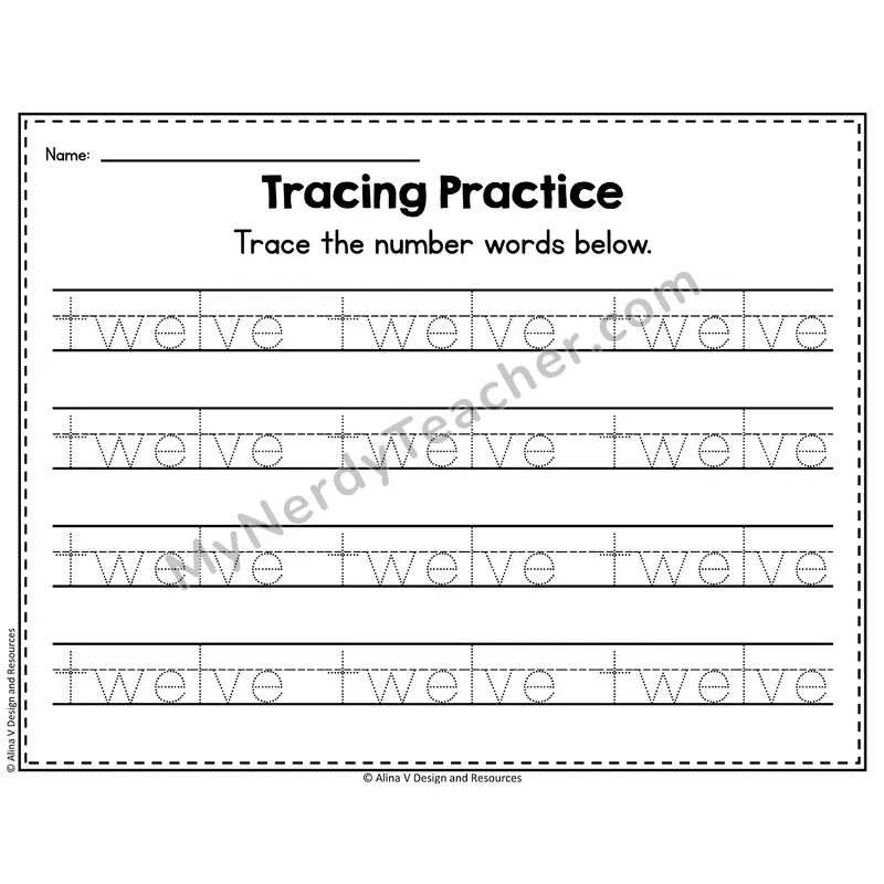 Number 12 Worksheet — Number Tracing Practice