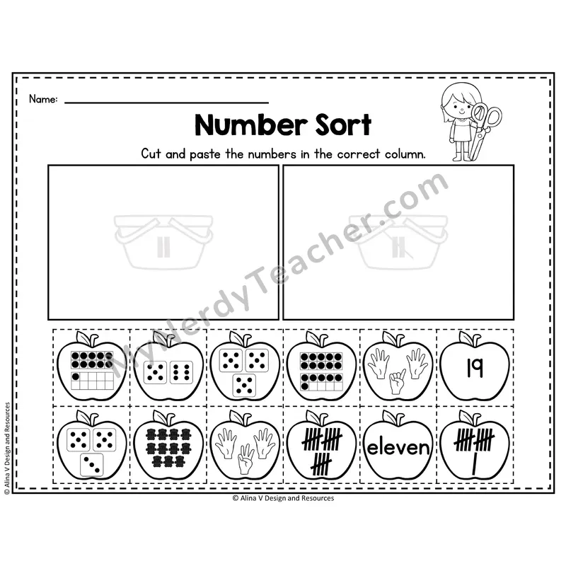 Number 11 Worksheet — Number Sort Cut and Paste
