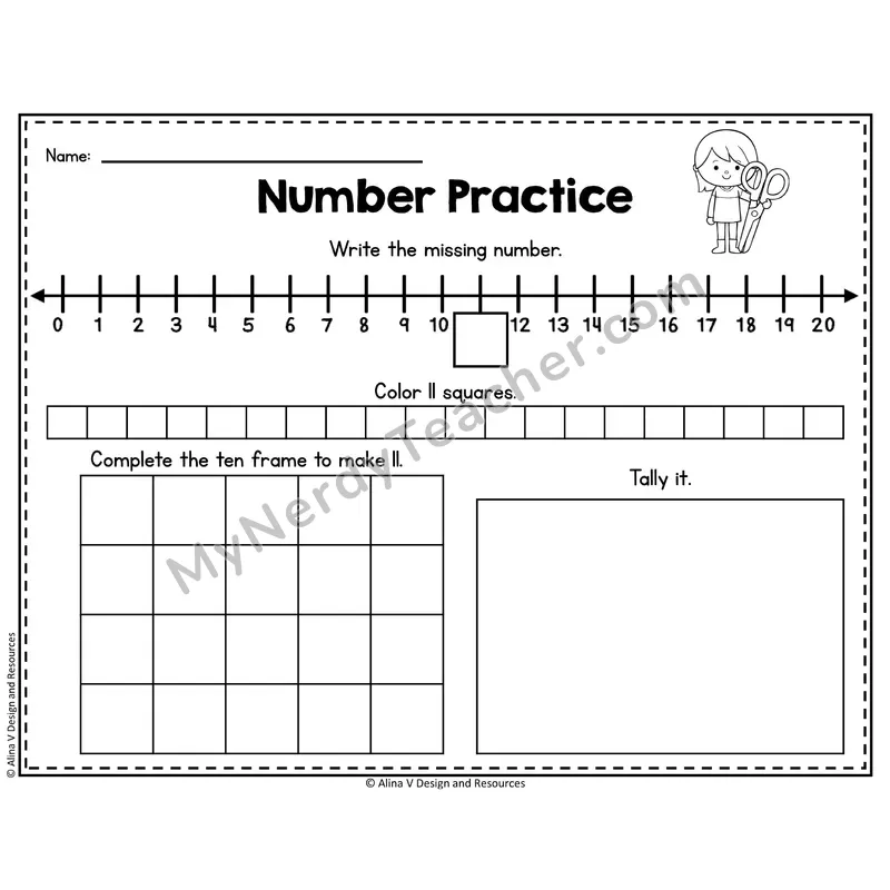 Number 11 Worksheet — Number Practice with Ten Frames