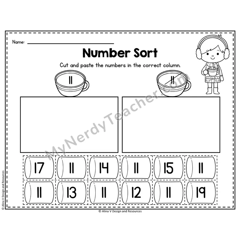 Number 11 Worksheet — Number Sort Cut and Paste