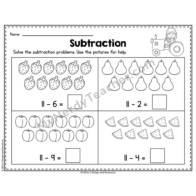 Number 11 Worksheet — Subtraction Within 20