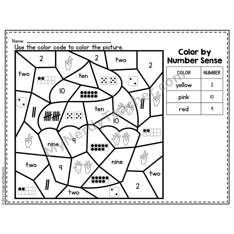 Number 10 Worksheet — Color by Number Sense