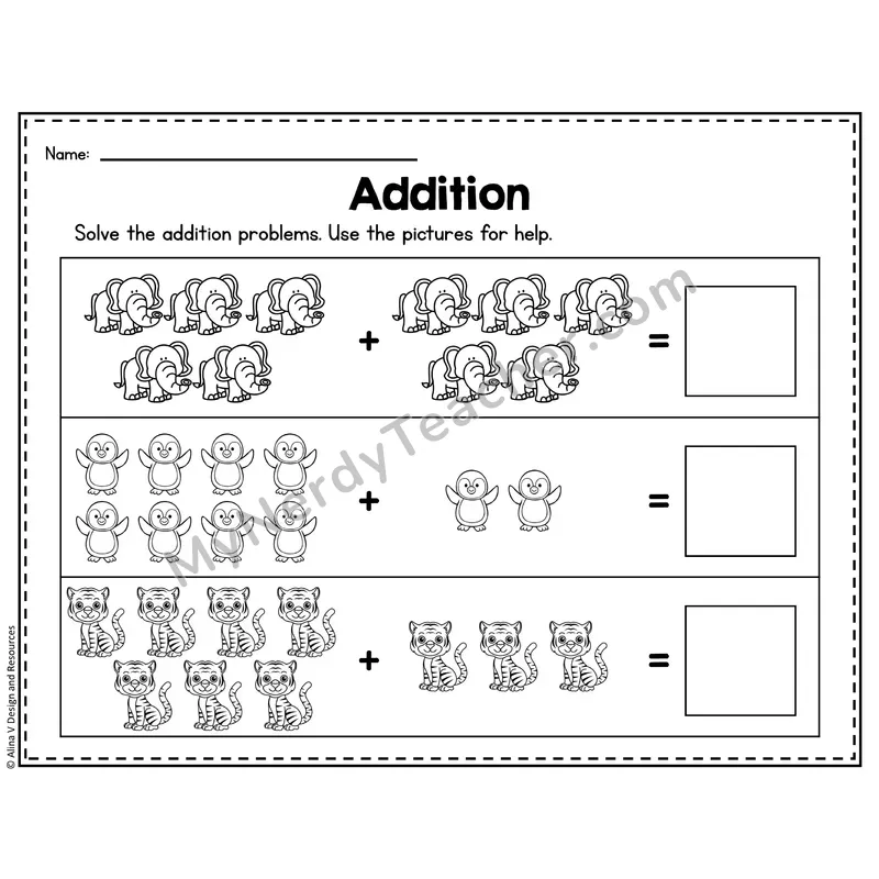 Number 10 Worksheet — Addition Within 10