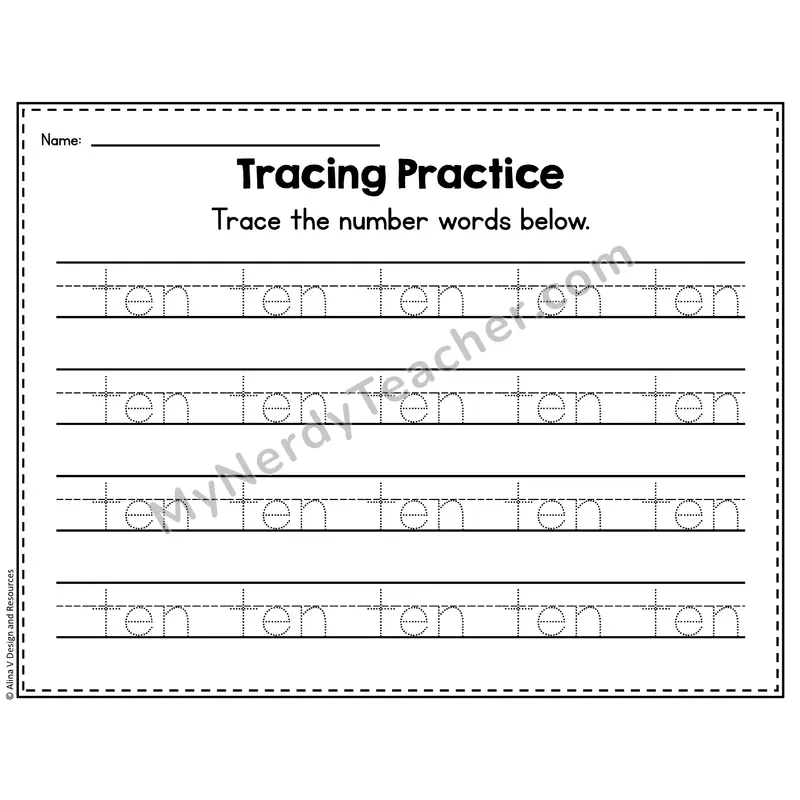 Number 10 Worksheet — Number Tracing Practice