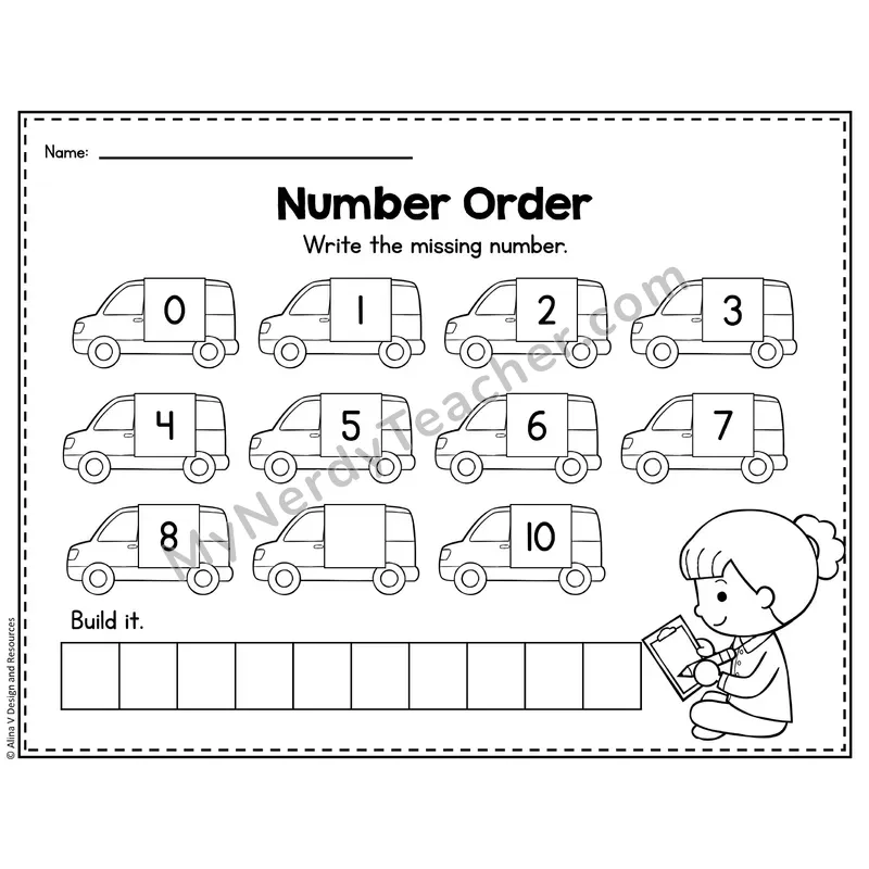 Number 9 Worksheet — Number Order and Missing Numbers