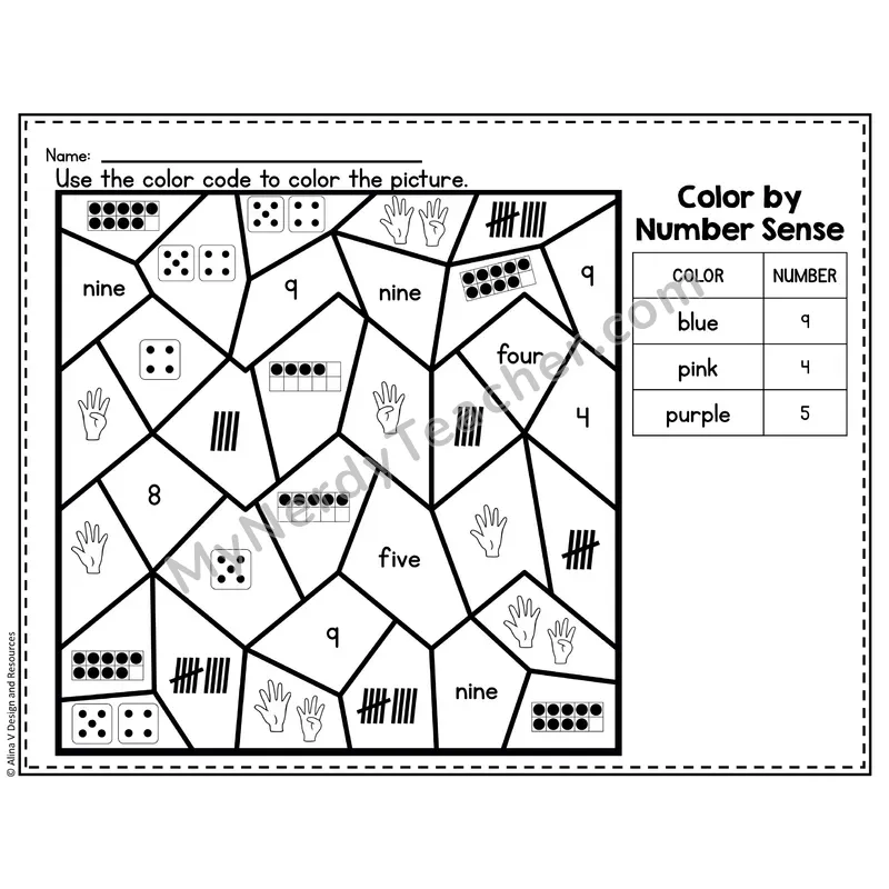 Number 9 Worksheet — Color by Number Sense