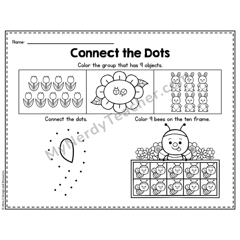 Number 9 Worksheet — Connect the Dots Counting