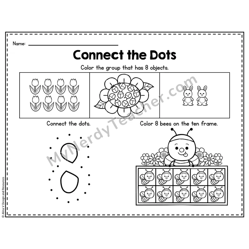 Number 8 Worksheet — Connect the Dots Counting