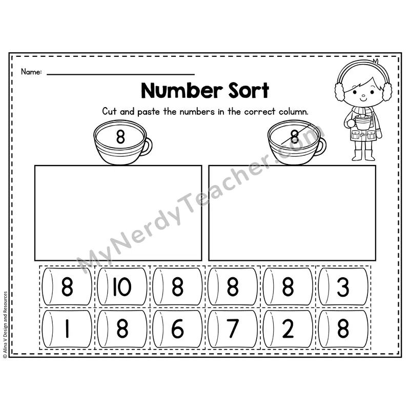 Number 8 Worksheet — Number Sort Cut and Paste