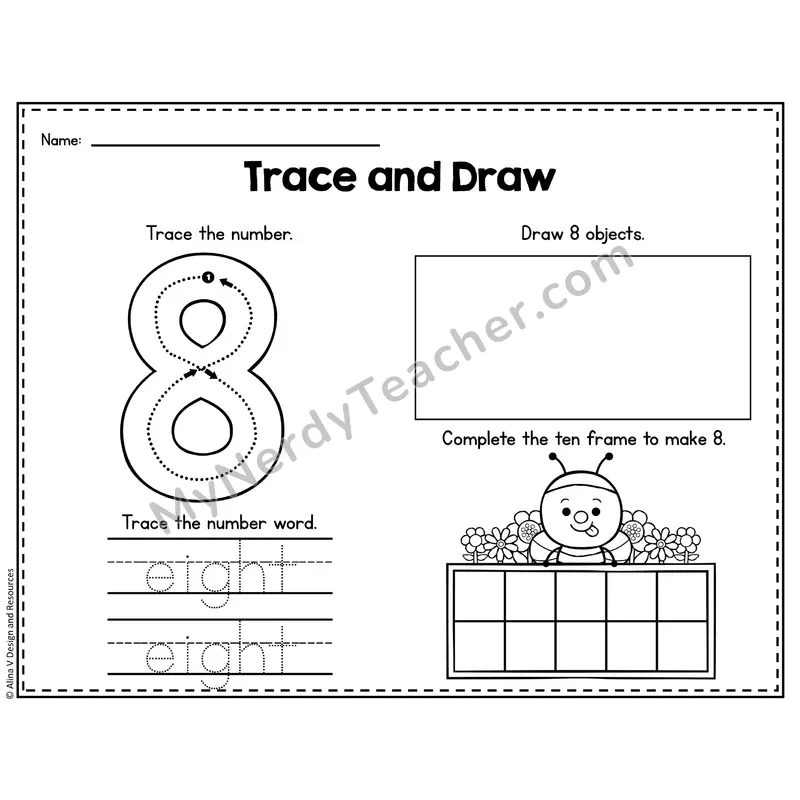 Number 8 Worksheet — Trace and Draw