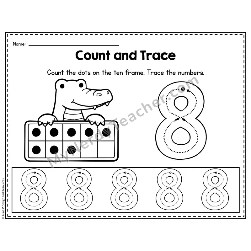 Number 8 Worksheet — Count and Trace