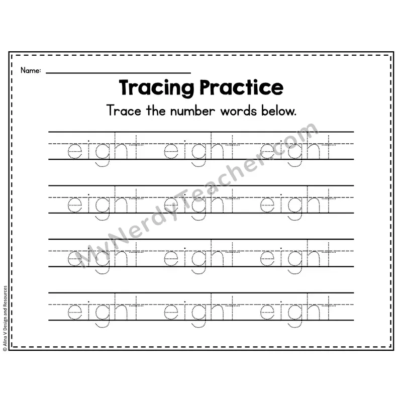 Number 8 Worksheet — Number Tracing Practice