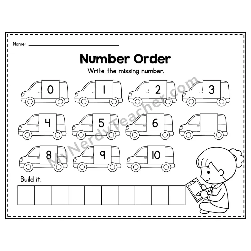 Number 7 Worksheet — Number Order and Missing Numbers