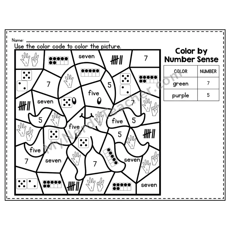 Number 7 Worksheet — Color by Number Sense