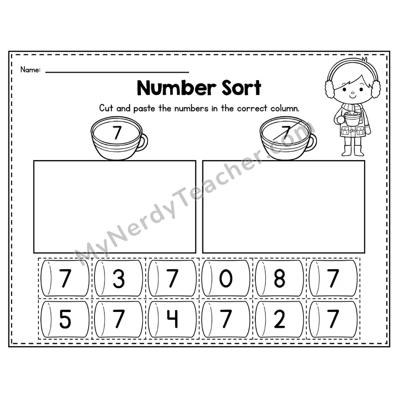 Number 7 Worksheet — Number Sort Cut and Paste