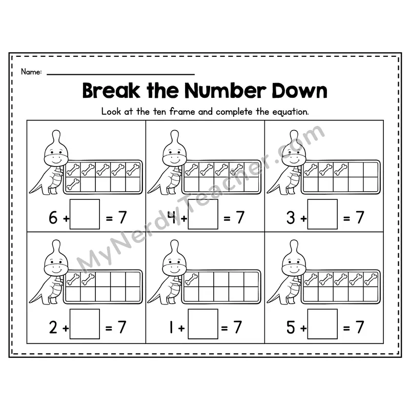 Number 7 Worksheet — Break the Number Down with Ten Frames