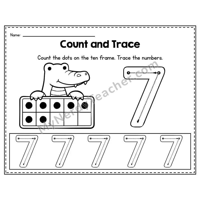 Number 7 Worksheet — Count and Trace