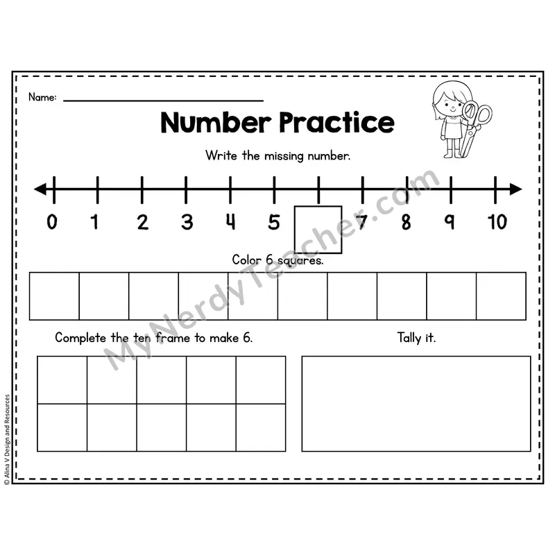 Number 6 Worksheet — Number Practice with Ten Frames