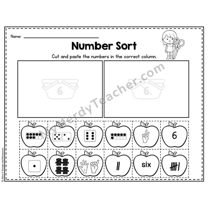 Number 6 Worksheet — Number Sort Cut and Paste