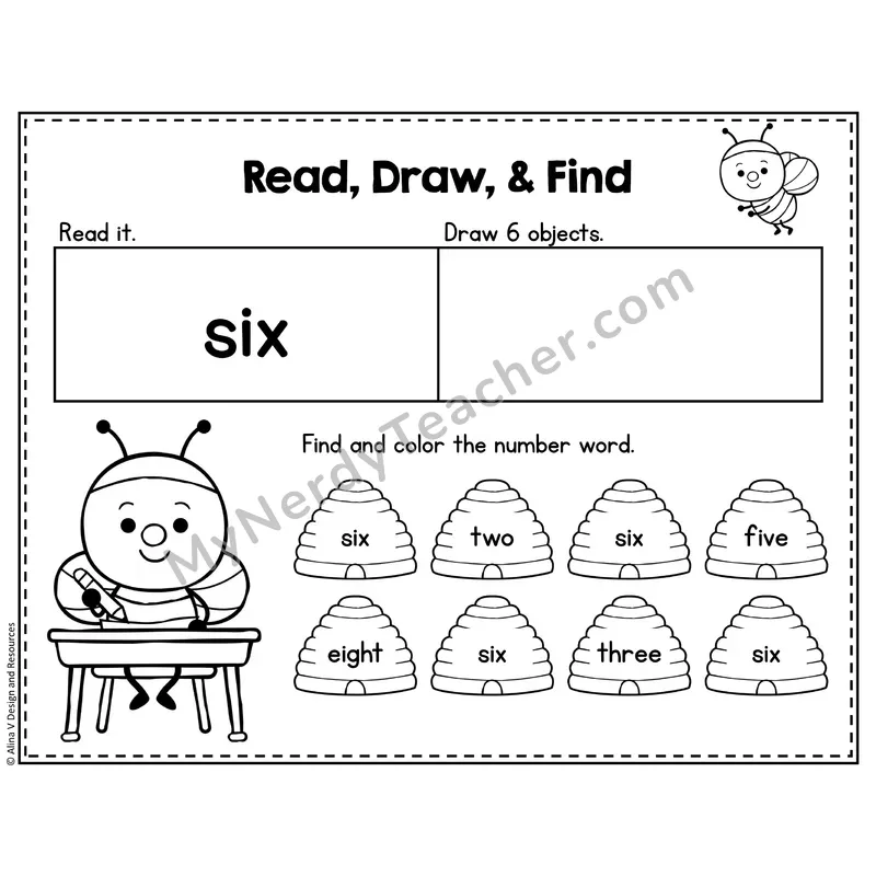 Number 6 Worksheet — Read, Draw and Find