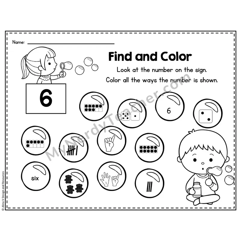 Number 6 Worksheet — Find and Color the Number