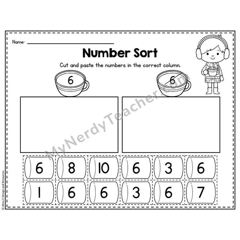 Number 6 Worksheet — Number Sort Cut and Paste
