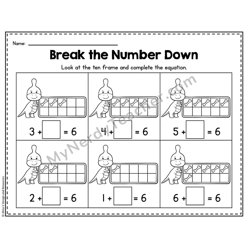 Number 6 Worksheet — Break the Number Down with Ten Frames