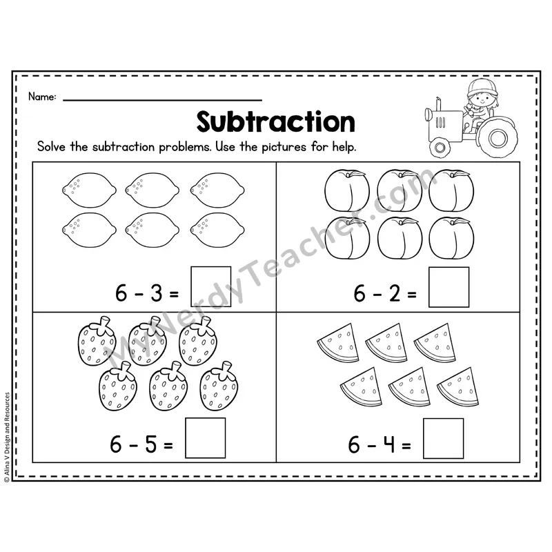 Number 6 Worksheet — Subtraction Within 10
