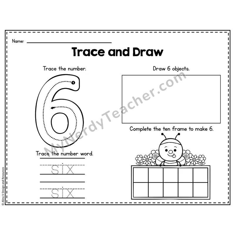 Number 6 Worksheet — Trace and Draw