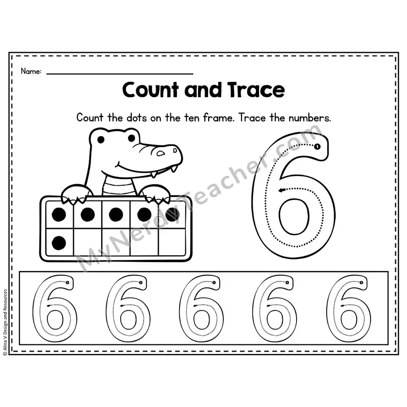 Number 6 Worksheet — Count and Trace
