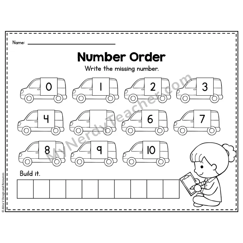 Number 5 Worksheet — Number Order and Missing Numbers