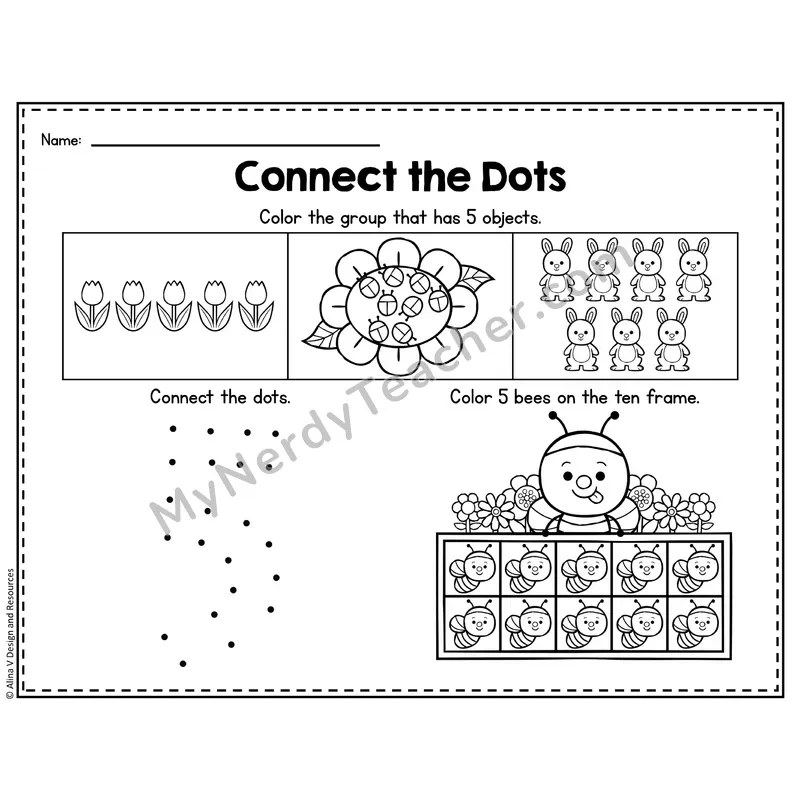 Number 5 Worksheet — Connect the Dots Counting