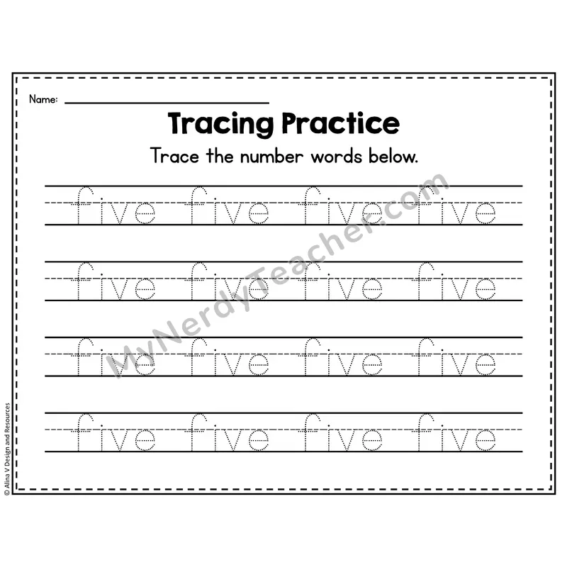 Number 5 Worksheet — Number Tracing Practice