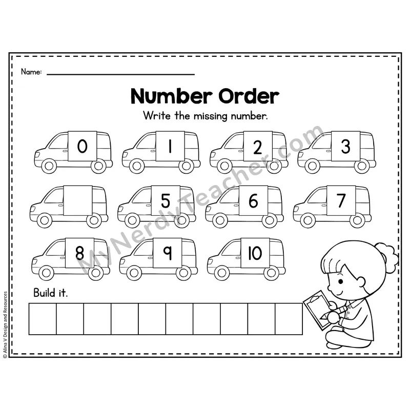 Number 4 Worksheet — Number Order and Missing Numbers