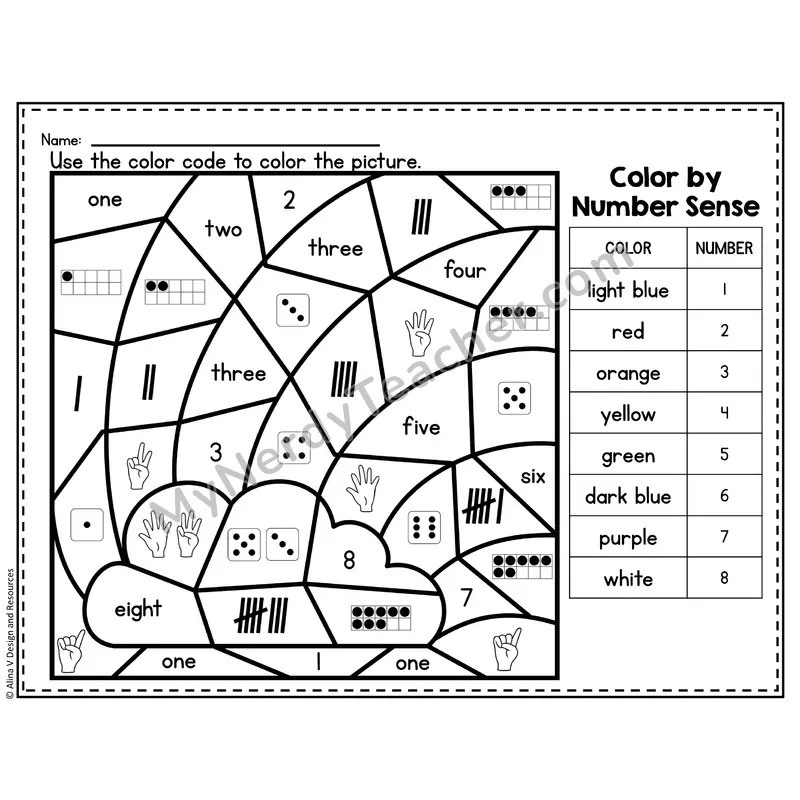 Number 4 Worksheet — Color by Number Sense